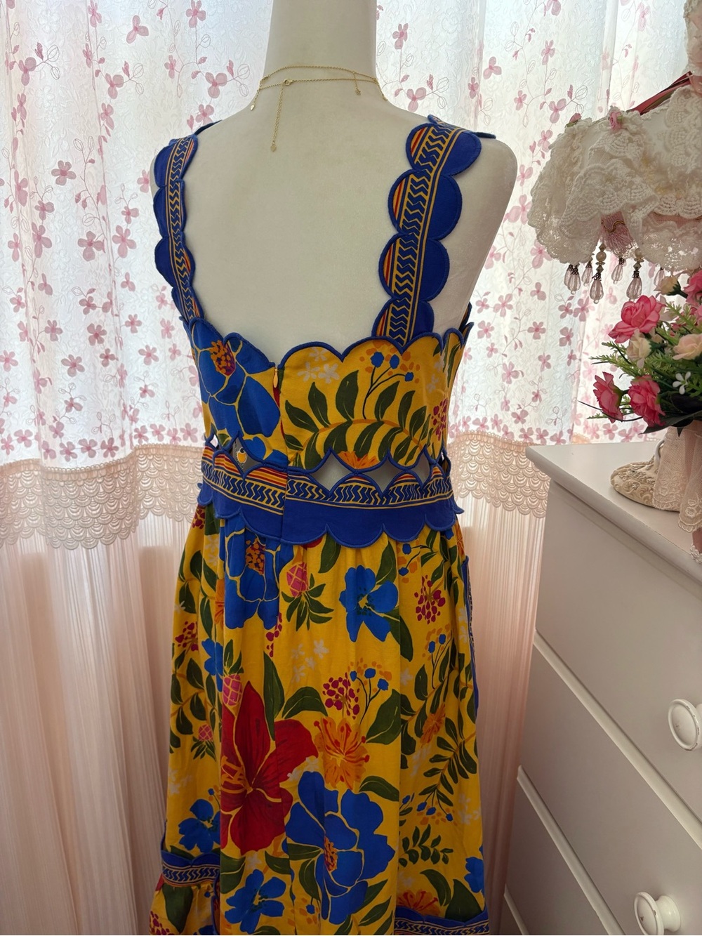 Farm Rio Cutout Floral Print Linen Blend Midi Dress - Picture 5 of 7